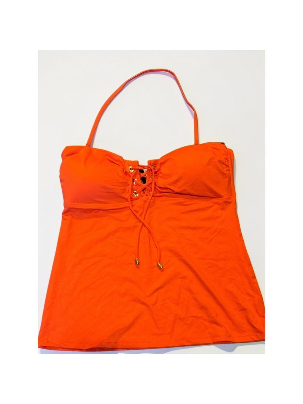 Ralph Lauren Orange Halter Bikini Swim Top Size 12 L Large Ruched Pad New